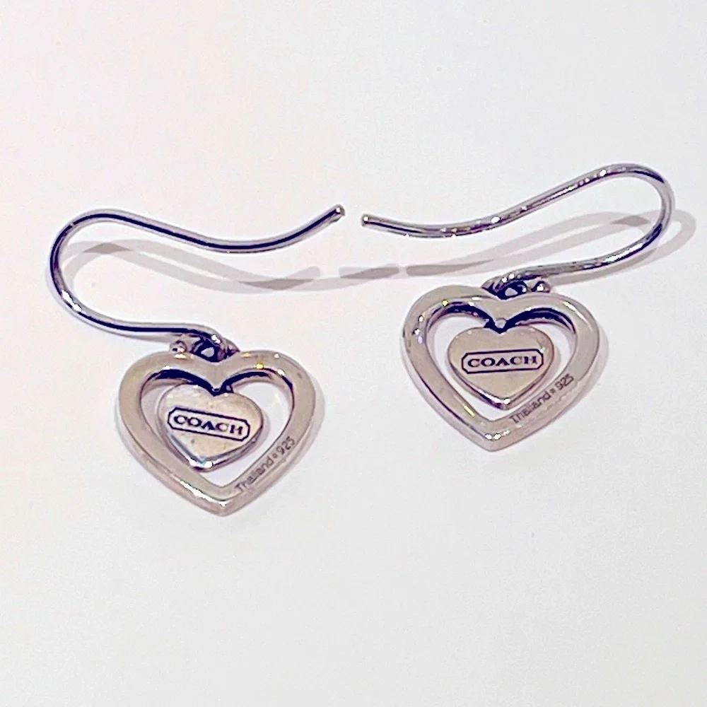 Coach Y2K VINTAGE Sterling Silver Heart Drop Earrings - Picture 3 of 8
